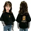 Camiseta de manga larga a rayas para niña, nuevo estilo primavera/otoño, top de cuello redondo moderno para bebés, ropa infantil holgada y casual