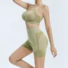 Conjunto de Yoga Justo Estilo Europeu e Americano, Shorts Elásticos de Cintura Alta Modeladores Sem Costura de Secagem Rápida, Roupa Esportiva Elástica de Suporte para Corrida e Esportes ao Ar Livre para Mulheres