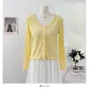 Cárdigan de Punto Fino Calado Ligeramente Transparente Corto de Manga Larga para Mujer, Nuevo Estilo Otoño 2026, Top Exterior de Botones