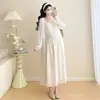 En Stock Primavera/Verano 2026 Nuevo Moda Coreana Vestido de Maternidad Bordado + Abrigo de Manga Larga Vestido de Maternidad