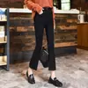Pantalones Jeans Negros Micro-acampanados para Mujer Cortos 2024 Nuevos de Cintura Alta Adelgazantes Verano Delgados Ocho-nueve