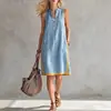 2026 Modelo nuevo de verano transfronterizo europeo y americano estación independiente de Amazon vestido casual para mujer sin mangas cuello en V botón de bolsillo