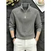 Camiseta de manga larga con cremallera a media altura y cuello alto, estampado de espiga estilo Old Money para hombre, calidad de otoño, sudadera con textura sofisticada