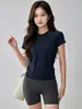 Conjunto deportivo para mujer de color liso, cuello redondo, alta elasticidad, ajustado, manga corta, transpirable, secado rápido, corte slim, para yoga, running, fitness