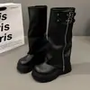Botas Altas de Cuero para Mujer Estilo Dulce Fresco Picante Otoño Invierno 2026 Nuevo Estilo Botas Largas de Cuero Persona Petite Pierna de Pantalón Suela Gruesa Botas de Caña Alta