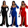 C6797 Transfronterizo Aliexpress Amazon Moda Europea y Americana para Mujer Color Sólido Espalda Descubierta Plisado Abertura Vestido Largo