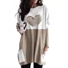 2023Wish Amazon Ebay Estação Independente Camiseta de Manga Longa Redonda Estampada com Corações Costura Contrastante Solta para Mulheres