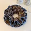 Scrunchie de Quatro Camadas com Bolinhas na Cor de Café Estilo Coreano para Mulheres, Elástico para Coque Estilo Preguiçoso, Acessório de Cabelo Extra Grande, Corda de Cabelo