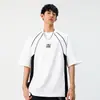 Camiseta de manga corta con bloques de color personalizada/a medida para hombre, camiseta deportiva de algodón puro texturizado bordado de verano