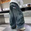 Pantalones Cargo de Mezclilla para Niños Primavera y Otoño 2025 Nuevos Pantalones Largos Rectos de Otoño para Niños Estilo Callejero Genial Tendencia para Niños