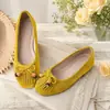 Zapatos planos de mujer estilo francés con punta fina, mocasines slip-on de punta cuadrada con suela blanda, zapatos de mujer antideslizantes, bailarinas con borlas