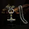 Colgante Martillo Vikingo Nórdico Cabeza de Lobo Garra de Oso Runa Collar para Hombre Fiesta Punk Collar Amuleto Joyería para el Cabello