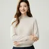 Versátil para el commute~Suéter 100% cachemir para mujer, cuello redondo semialto, corte ajustado, suéter base de cachemir suave y cómodo para otoño e invierno