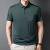 2025 Nueva Camiseta de Manga Corta de Color Puro con Cuello para Hombre de Verano Camiseta Casual Ajustada Delgada Camiseta de Seda Hielo para Hombre