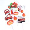 Tarjeta de pastel con tema de escena de incendio y extintor de bomberos, tarjeta de pastel de cumpleaños para niños