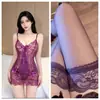 Novo roupão feminino roxo charmoso e sexy, tamanho único, alça de renda vazada transparente, camisola sedutora