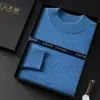 Caixa de Presente Suéter Masculino de Caxemira Gola Meia-Alta Lã Grossa Quente Malha Casual Camada Base Suéter de Caxemira de Cabra Inverno