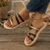 2026 Nuevas Chanclas de Tira Delgada Tejidas de Metal con Suela Gruesa, Sandalias de Bloques de Color Estilo Romano Chanclas para Vacaciones Playa Casuales Zapatos de Mujer