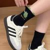 Calcetines Lindos de Primavera y Verano a la Mitad de la Pantorrilla Calcetines de Perro para Mujer Estilo Japonés Ins de Aspecto Caro Patrón Vertical de Dibujos Animados Calcetines de Longitud Media