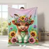 Manta de Animales Retro de las Tierras Altas Vaca Lechera Impresa Digitalmente Felpa de Franela Manta Decorativa para el Hogar Transfronteriza Nueva Amazon