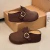 Cinturón de Cuero Retro Otoñal Hebilla de Un Paso 2026 Suela Gruesa Punta Cerrada Medias Pantuflas Zapatos de Mula para Mujer Elevador de Talón Oculto