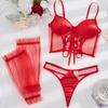 Lencería Sexy Personalizada, Nuevos Modelos Europeos y Americanos de Gran Venta, Malla Transparente con Cinta y Mangas, Conjunto de Lencería Sexy para Mujeres