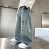 Jeans Casuales Bordados de Moda Nueva Primavera 2026 para Niños, Pantalones Sueltos Versátiles para Niños Mayores, Modernos