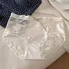 Gardenia Blanca en las Nubes~Pantaletas de Satén Francés de Deseo Puro de Cintura Media con Encaje Transpirable para Niñas Estilo Mujer