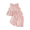 Conjunto de Ropa de Verano para Niñas Transfronterizo: Conjunto de Moda de Dos Piezas para Bebés: Chaleco de Encaje y Shorts a Cuadros