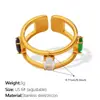 Pulsera Abierta Anillo Set Geométrico de Acero Inoxidable Chapado en Oro de 18K Estilo de Lujo Ligero Transfronterizo Europeo y Americano Zirconia Cúbica Colorida