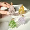 Árbol de Navidad Pequeño de Vidrio Personalizado Estilo Ins, Adorno de Vidrio Giratorio con Detalles Dorados y Brillantina para un Ambiente Festivo de Mesa, Regalo