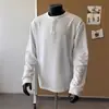 Camiseta Henley Masculina Manga Longa Retrô Outono 2026 Versátil Solta Tamanho Grande Camada Base Casual