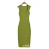 Vestido bodycon de tubo ajustado que revela el busto con amarre para mujer, nuevo estilo de verano 2025, estilo chica picante, color sólido, sin hombros, vestido interior