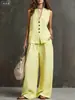 Ropa de Verano Transfronteriza Europea y Americana para Mujer 2026, Conjunto de Lino Estilo Perezoso, Chaleco sin Mangas + Pantalones de Pierna Ancha, Suave y Elegante