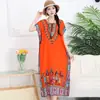 Vestido Longo de Algodão e Seda para Mães, Estilo Novo, Vestido de Verão Étnico Soltinho, Tamanho Grande, Vestido de Praia