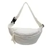 Bolsa de Cintura Fanny Pack Branca Minimalista em Lona, Bolsa Tiracolo Leve com Puxador de Zíper Trançado, Bolsa de Peito Casual para Treino ao Ar Livre e Passeio Diário