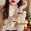 Tejido de Encaje de Cuello Alto Medio Estilo Japonés y Coreano, Nuevo Estilo Primavera y Otoño, Tejido Base con Forro Polar Integrado