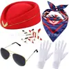 Cosplay de Aeromoça Mais Quente da Amazon Pronto para Baile de Máscaras Traje Pronto Peça Única Chapéu Óculos de Sol Lenço de Seda Broche