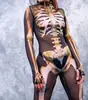 Colección de Cosplay de Esqueleto de Halloween Europeo y Americano, Ropa Ajustada con Estampados Únicos, Ropa de Rendimiento, Mono de Manga Larga