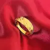 Anel de Ouro Areia Vietnamita Anel Masculino para Atrair Riqueza e Fortuna, Dragão e Dominador Anel Ajustável Banhado a Ouro de Latão