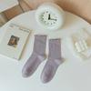 Calcetines de oreja de madera para mujer, nuevo de otoño, color liso, encaje, calcetines de tubo medio, combinan con todo, con cordón, estilo académico fresco para mujer