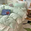 2026 Novo Outono/Inverno Estilo Coreano Feminino Renda Jardim de Rosas Classe A Totalmente Fosco Leite Fleece Conjunto de Quatro Peças Plus