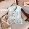Liquidación de boutique: Chaleco de punto sin mangas con volantes estilo francés para mujer, nuevo top corto elegante de primavera-verano
