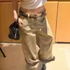 Jeans Khaki Lavados de Cintura Baja de Alta Calidad Estilo Casual Holgado de Pierna Ancha para Mujer, Estilo Coreano Dongdaemun para Primavera