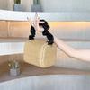 Liquidación - Bolso Tejido de Paja para Mujer, Bolso de Mano con Pliegues, Bolso Cruzado Color-Blocking, Bolso Cubo, Estilo Fresco y Único, Bolso de Cadena