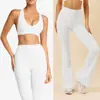 Conjunto de Ropa de Yoga Transfronterizo sin Costuras con Sujetador Halter y Pantalones Acampanados para Fitness, Correr y Pilates