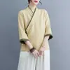 Traje Tang de Cor Sólida Feminino Hanfu Versão Melhorada Conjunto de Roupa para Cerimônia do Chá de Verão Roupas Femininas Estilo Budista Roupas de Meditação Significado Zen Novo Estilo Chinês