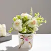 Pintura a Óleo Peônia Pequeno Bonsai Flor Artificial Decoração de Casa Ornamentos de Mesa Interna Adereços de Fotografia Planta Verde Artificial Planta em Vaso