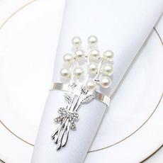 Anillo de servilleta de perla plateada para hotel, anillo de servilleta rosa, hebilla de servilleta, anillo de tela de aleación para la boca, fabricantes al por mayor