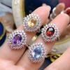 Anel de tesouro de cor natural novo da Live Supply, diamante Wai, prata 925 incrustada, cristal granada de topázio natural